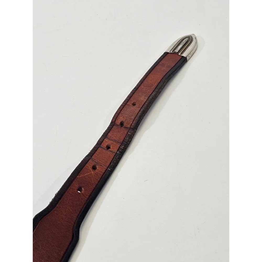 Old Pueblo Open Vintage Western Tooled Brown Leather Belt Silver Hardware 44 EUC